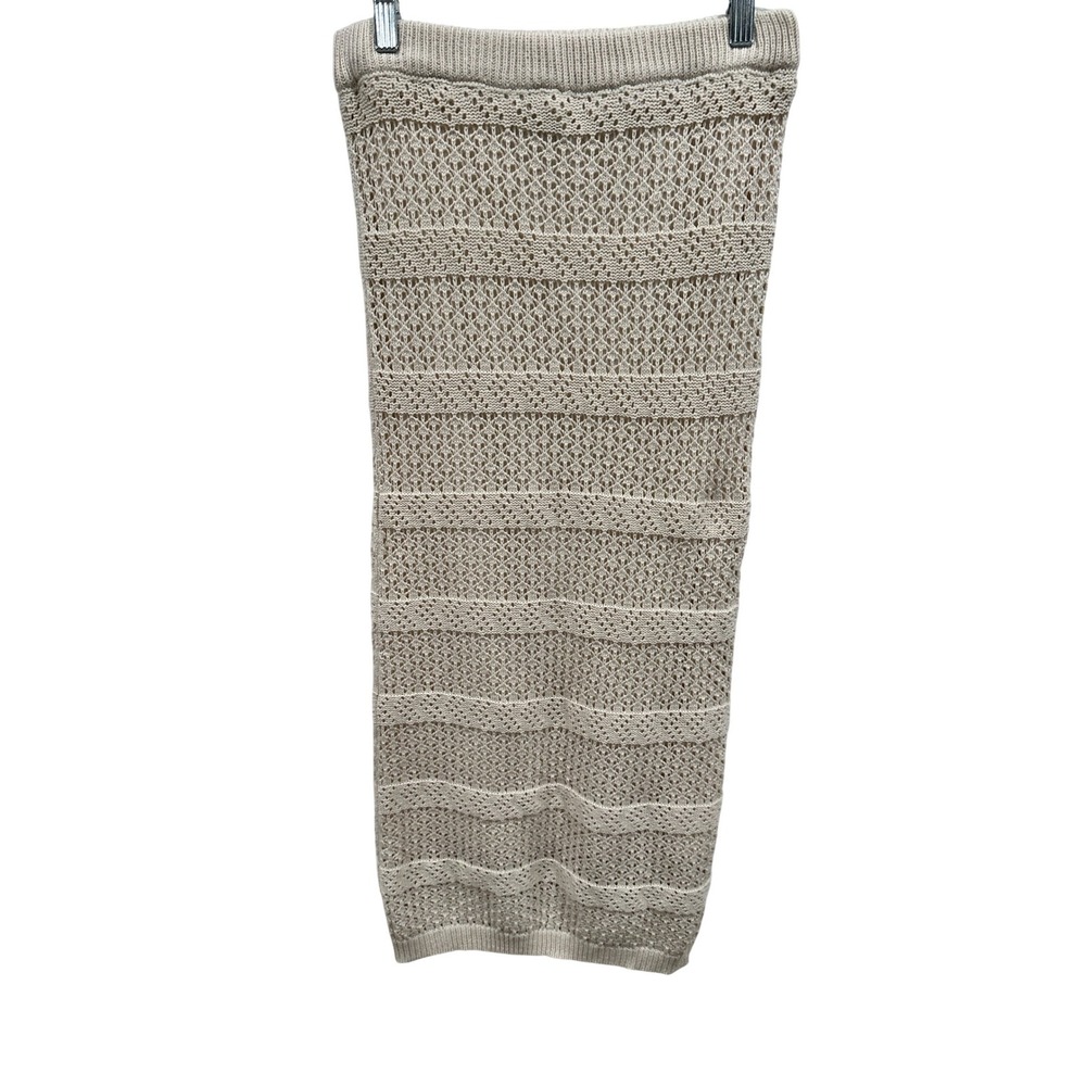 Freshman 1996 Womens Beige Crochet Knit Midi‎ Skirt Lined Pointelle Cream Small